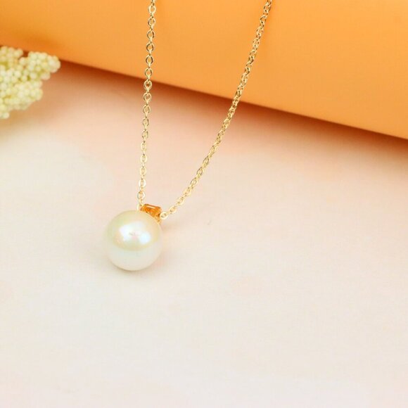 "Rose Gold Necklace with Classic Pearl Pendant and Crystal Detail, XPNL1886 - Picture 3 of 12